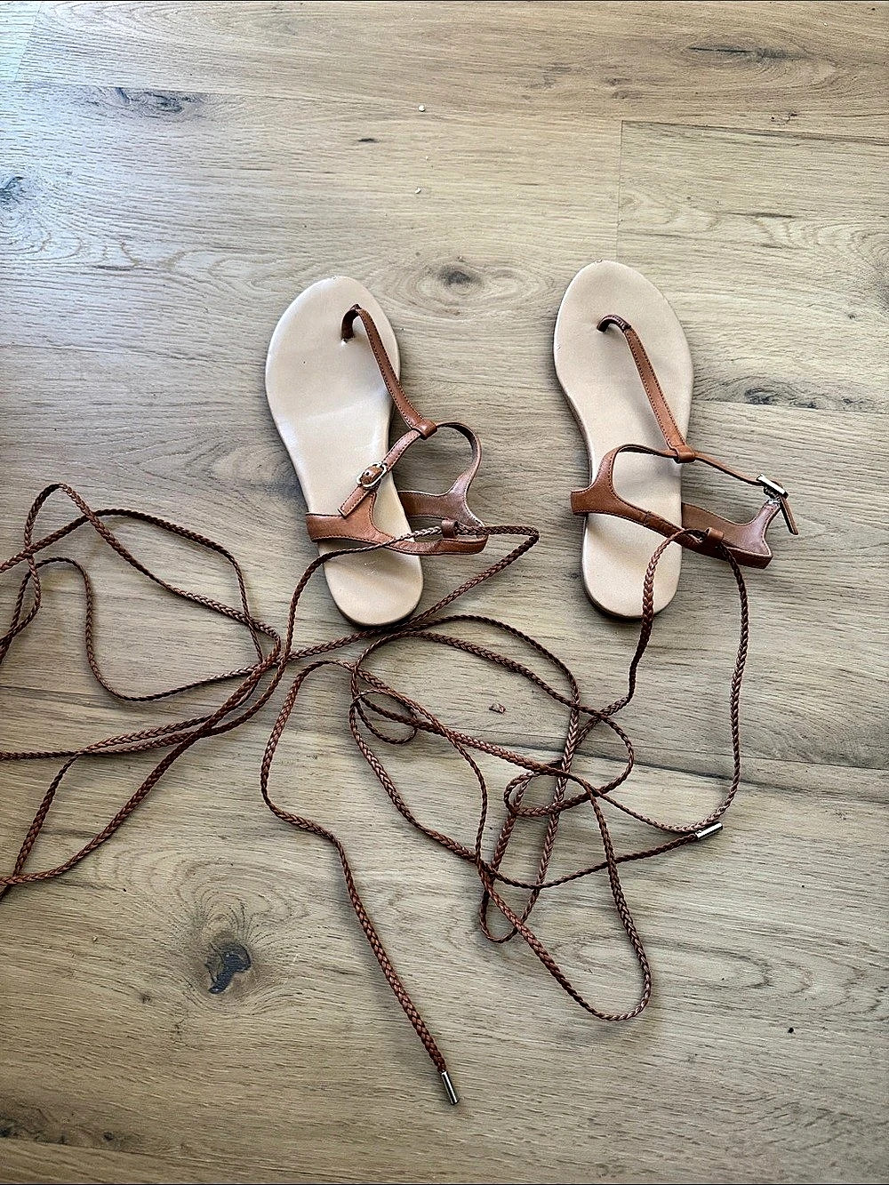 Brown Lace-Up Flat Sandals